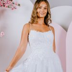 thin beaded straps debutante gown