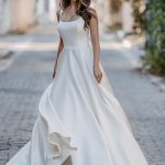 3553 Allure Romance Chic, minimalist satin composes this elegant A-line gown