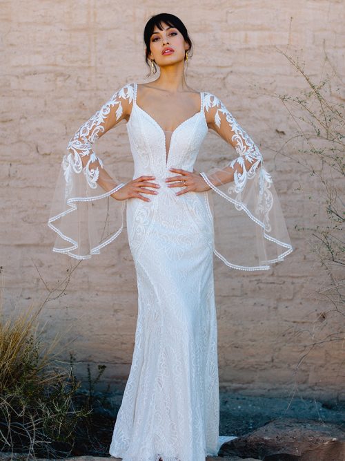 F231 'Blair' Wilderly Bridals With a sheer butterfly back and ethereal illusion sleeves